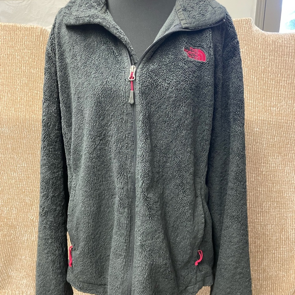 The North Face Charcoal Fleece with Pink Logo